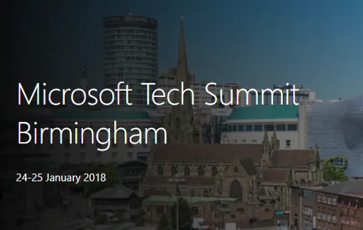 Banner for Microsoft Tech Summit Birmingham January 2018