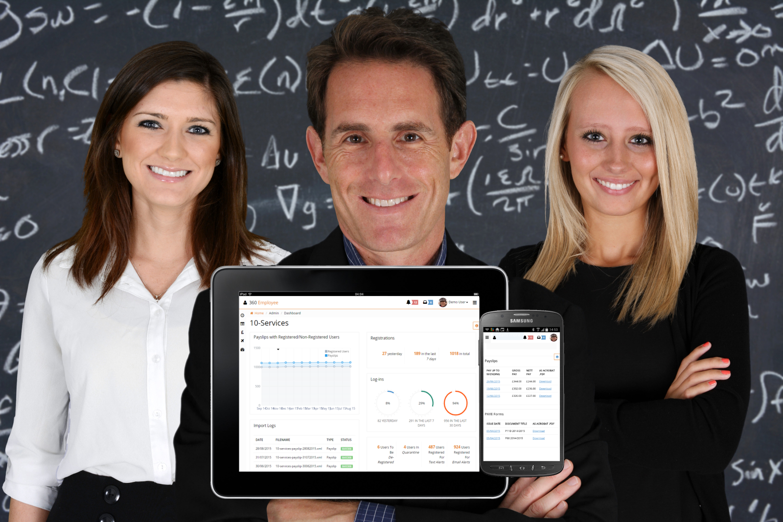 teachers stood in front of blackboard