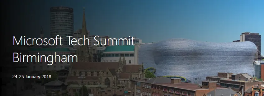 Banner for Microsoft Tech Summit Birmingham January 2018