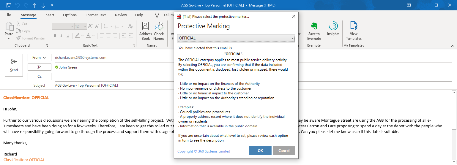 Classify and label Email Outlook & Notes 360 Systems